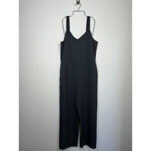 Everlane Japanese Goweave Slip Black Wide Leg Cropped Jumpsuit Size 10